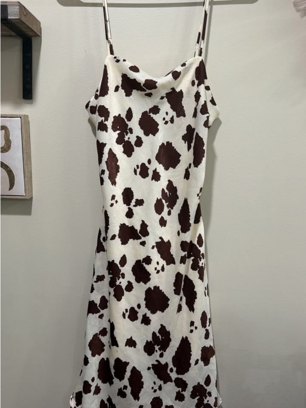 Cow-Print Midi Slip Dress in White and Brown